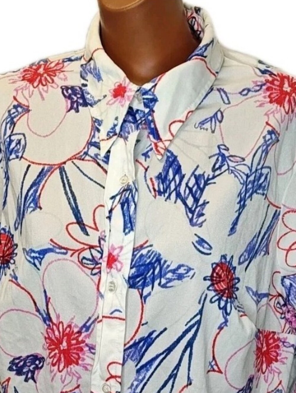 Vtg 70s Very Vera Neumann Top Shirt Hippie Flower US L Sz 44 White Dagger Collar